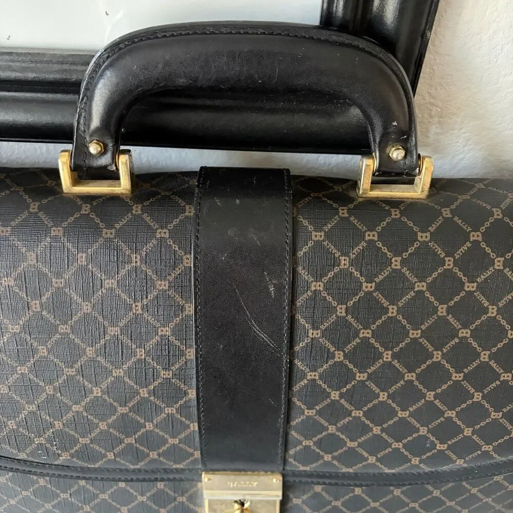 Vintage BALLY Monogram Canvas Leather Briefcase With Key